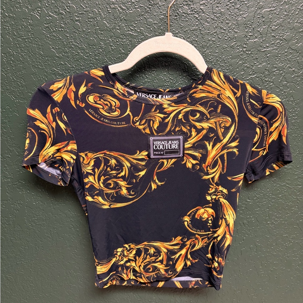 Versace Jeans Couture Black and Gold Crop Top
